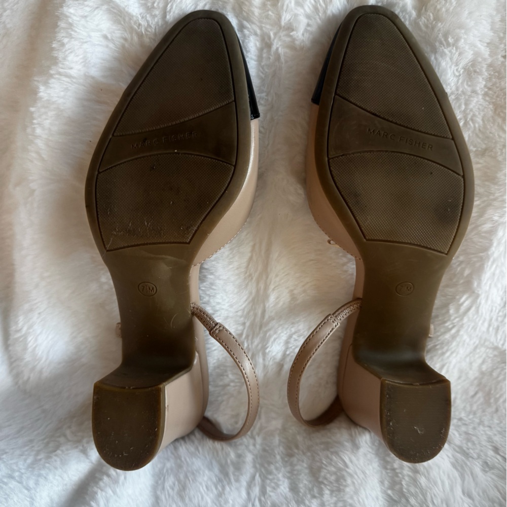 Marc Fisher slingback pumps two-tone beige & black patent leather size 7.5 - Picture 7 of 8
